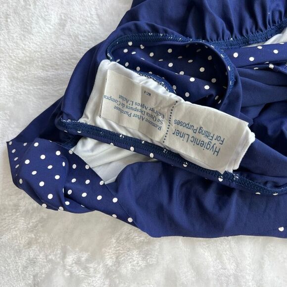 One Piece Halter Top Swimsuit Retro Pinup Style Blue and White Polka Dot Size Me - Picture 12 of 14